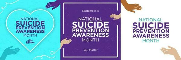 September is National Suicide Prevention Awareness Month greeting card set. Two hands reaching out to each other. Editable Vector Illustration. EPS 10