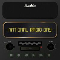 National Radio Day Greeting Card. Front view of modern radio with digital typography of Radio day on digital display. Editable Vector Artwork. EPS 10.