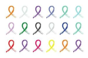 Set of Calligraphic Brush stroke Awareness Ribbons isolated on white background. Editable Vector Illustration. EPS 10. Design Element.