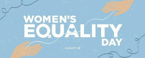 Women's Equality Day Banner and typographic art. Celebrated on August 26. Human hand with intertwined ribbon forming a heart. Vector Illustration. EPS 10.