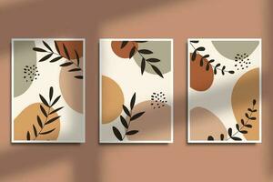 Set of poster abstract boho tropical leaves with organic shapes design wall art or social media background design vector