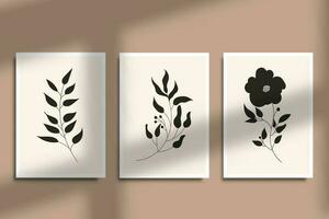 set of poster minimal composition leaves organic shapes botanical design illustration background vector