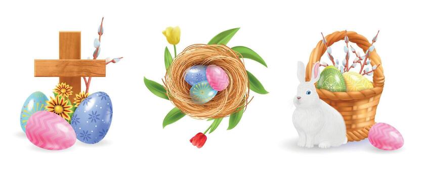 Realistic Easter Compositions Set vector
