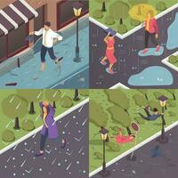 People And Bad Weather 2x2 Design Concept vector