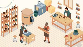 Isometric Pottery Studio Colored Composition vector