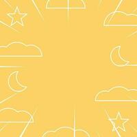 Abstract pattern background in comic style with icons of clouds, moon, stars and sunbeams. Vector for promotion of banners, posters, greeting cards, social media, web, presentations.