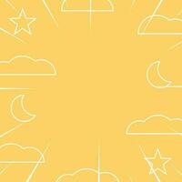 Abstract pattern background in comic style with icons of clouds, moon, stars and sunbeams. Vector for promotion of banners, posters, greeting cards, social media, web, presentations.