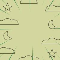 Abstract pattern background in comic style with icons of clouds, moon, stars and sunbeams. Vector for promotion of banners, posters, greeting cards, social media, web, presentations.