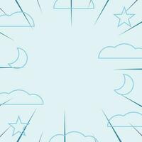 Abstract pattern background in comic style with icons of clouds, moon, stars and sunbeams. Vector for promotion of banners, posters, greeting cards, social media, web, presentations.