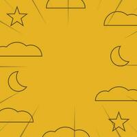 Abstract pattern background in comic style with icons of clouds, moon, stars and sunbeams. Vector for promotion of banners, posters, greeting cards, social media, web, presentations.