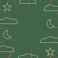 Abstract pattern background in comic style with icons of clouds, moon, stars and sunbeams. Vector for promotion of banners, posters, greeting cards, social media, web, presentations.