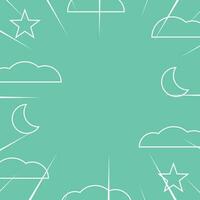 Abstract pattern background in comic style with icons of clouds, moon, stars and sunbeams. Vector for promotion of banners, posters, greeting cards, social media, web, presentations.