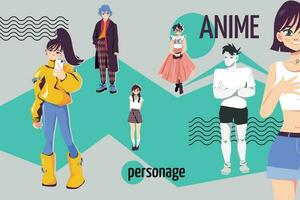 anime personas plano collage vector