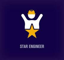 Unique star engineer sign logo. Modern color transitions. Company with hands up around human logo template. vector. vector