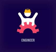 Unique engineer gear logo. Modern color transitions. Successful human raising hand logo template. vector. vector