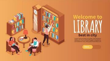 Library Isometric Horizontal Banner vector