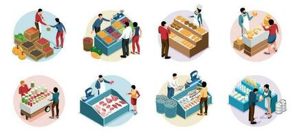 Local Farm Market Isometric Round Compositions vector