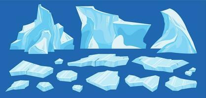 congelado ártico agrietado hielo iceberg icono conjunto vector