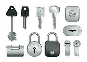 Realistic Keys Keyholes Padlocks Icon Set vector