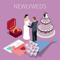 Isometric Marriage Newlyweds Composition vector