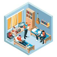 Student Dormitory Room Isometric Object vector