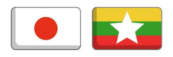 Japanese and Myanmar flags icon set. Vector. vector