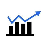 Rising blue arrow and bar graph silhouette icon. Vector. vector