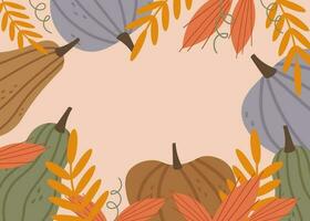 Autumn template with pumpkins and autumn plants vector illustration for banner, greeting card, polygraph, label. Background for Thanksgiving Day, Halloween and autumn holidays. Design element