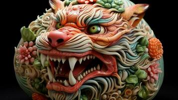 Chinese zodiac dragon ceramic carved. Fantasy Asian Art Celebration of Chinese new year 2024 ,Generative Ai photo