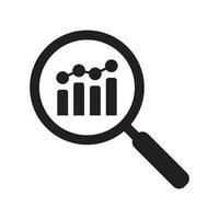 Analytic vector icon - magnifying glass with bar chart.