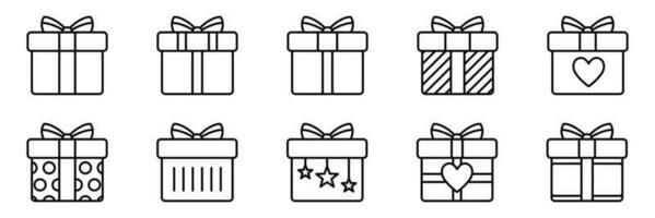 Present gift box icon. Vector isolated elements. Christmas gift icon illustration vector symbol. Surprise present linear design. Stock vector.