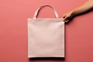 Empty mock-up of a cloth bag with a hand. AI Generated photo