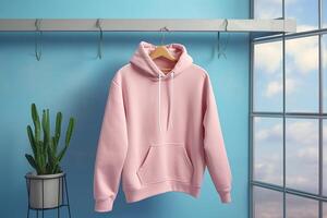 A mock-up of an oversize hoodie with a hood and pocket. photo