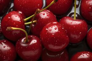 Ripe red cherry close-up. AI Generated photo