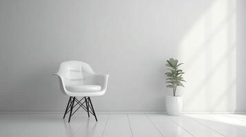 A white chair stands in a white room near the window. photo