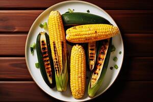 Grilled corn on a plate. AI Generated photo