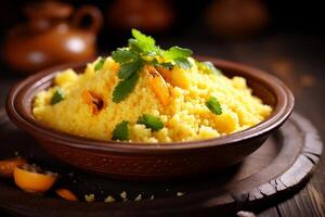 Couscous with greens, selective focus. photo