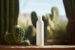 Mock-up of a white jar for shampoo and cosmetics. photo