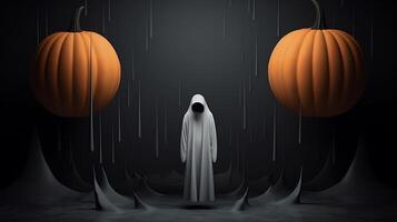 Surreal picture of a silhouette of a man with pumpkins for Halloween. photo