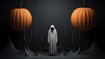 Surreal picture of a silhouette of a man with pumpkins for Halloween. AI Generated photo