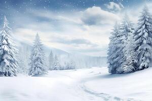 Winter forest landscape with snow. AI Generated photo