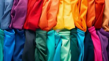 Stack of colorful t shirts with a clean background. AI Generated photo