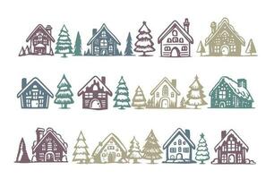 Christmas house and tree has drawn illustrations, vector. vector