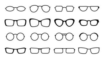 Set of glasses icons in different frames and shapes. Vector isolated illustration