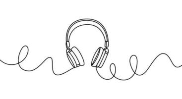 auriculares en continuo línea dibujo estilo. minimalista negro lineal bosquejo de un artilugio en un blanco antecedentes. vector ilustración