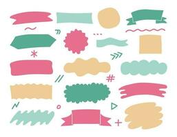 Set of stickers with abstract clouds, shapes, ribbons, elements and lines. Vector illustration with wavy and line elements hand drawn for decoration