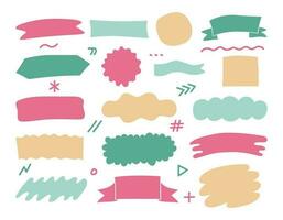 Set of stickers with abstract clouds, shapes, ribbons, elements and lines. Vector illustration with wavy and line elements hand drawn for decoration