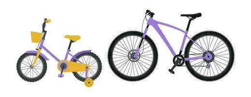 Bicycles for adults and children. Isolated on white background. Vector illustration