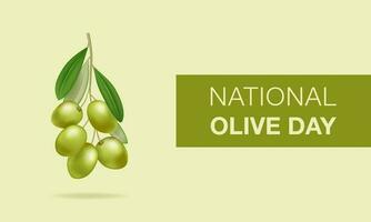 National Olive Day. Banner. Realistic vector branch of olives