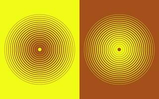Yellow and brown hypnotic concentric spiral circles logos background. Halftone circle sound wave pattern. Vector illustration.